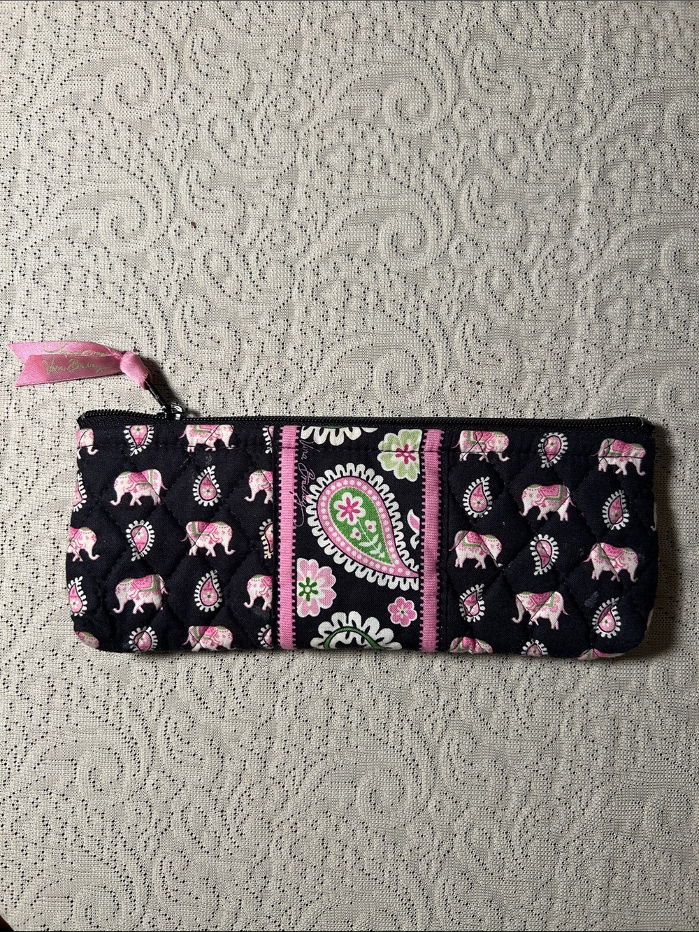 Vera Bradley Quilted Black & Pink Paisley Pencil Case - Women Accessories
